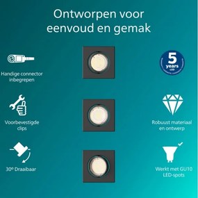 Philips - 3 darabos PERIDOT süllyesztett lámpatest készlet, 1x GU10/7W/230V, fekete
