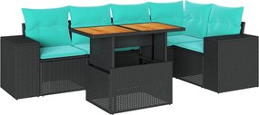vidaXL 6 részes fekete polyrattan kerti ülőgarnitúra párnákkal