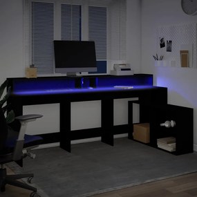 Fekete szerelt fa íróasztal LED-világítással 200 x 104 x 91 cm