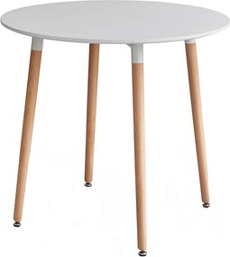 Étkezőasztal, fehér/bükk, átmérő 80 cm, ELCAN NEW TYP 2