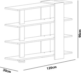 Nur könyvespolc, fehér-dió, 120 cm