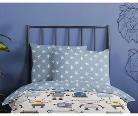 Kék-bézs egyszemélyes pamut gyerek ágyneműhuzat 140x200 cm Robo – Good Morning