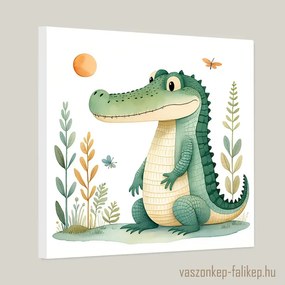Aranyos kis krokodil illusztráció akvarell – gyerekszoba dekor 40x40cm