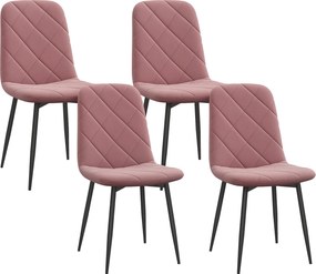 HOMCOM 4 db-os étkezőszék készlet háttámlás, bársonyszerű, modern kárpitos karosszék acél lábakkal étkezőbe, étkezőasztalhoz, rózsaszín | Aosom
