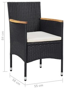 9 részes fekete polyrattan és edzett üveg kerti étkezőszett