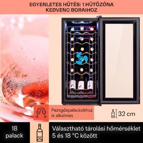 Klarstein Shiraz 18 Uno, borhűtő, 50 liter, 18 palack, 5-18°C, érintőképernyős vezérlőpanel
