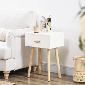 HOMCOM 2 darab Éjjeli Szekrény Szett Fiókkal és Fa Lábakkal Hálószobába, Nappaliba, Irodába - Modern Stílus 40,5x30,5x60 cm Fehér | Aosom
