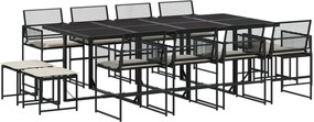 vidaXL 13 részes fekete polyrattan kerti ülőgarnitúra párnákkal