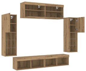 TV faliszekrények LED világítással 2 db Kézműves tölgy 80x30x30 cm