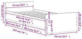 füstös tölgy színű szerelt fa ágykeret matrac nélkül 75x190 cm