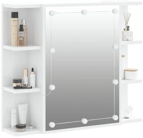 magasfényű fehér tükrös szekrény LED-ekkel 70 x 16,5 x 60 cm