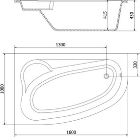 Mexen Westa sarok kád bal 160 x 100 cm, fehér - 560116010001