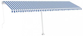 kék és fehér kézzel kihúzható póznás napellenző 600 x 300 cm