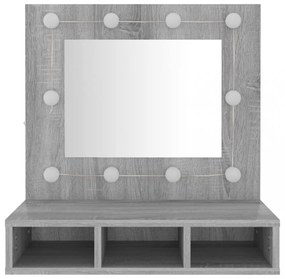 szürke sonoma színű tükrös szekrény LED-ekkel 60 x 31,5 x 62 cm