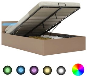 kávészínű műbőr LED-es hidraulikus ágykeret 120 x 200 cm