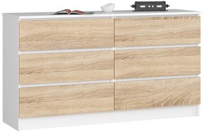 Komód - Akord Furniture K140-6 - fehér / sonoma tölgy