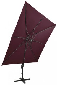 bordóvörös konzolos napernyő rúddal és LED-világítással 300 cm