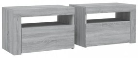 2 db szürke sonoma színű éjjeliszekrény LED-ekkel 60x35x40 cm