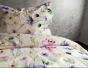 Pamut lepedők Mezei virágok fehér TiaHome - 1x Párna 90x70cm, 1x Paplan 140x200cm