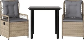 vidaXL 3 részes bézs polyrattan kerti étkezőgarnitúra párnákkal