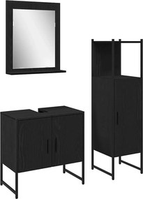vidaXL Fürdőszoba bútor szett polcokkal tárolóval 3 pcs Fekete Faanyag