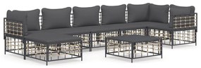 8 részes antracitszürke polyrattan kerti ülőgarnitúra párnákkal