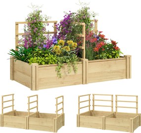 Outsunny Magasított Kerti Ágy 3 Támasszal, Nyitott Aljjal és 2 Virágtartóval, Fából Készült Mini Kert Támasszal Mászó Növényekhez, Erkélyre, 119x62,5x