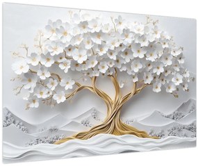 Kép – 3D elegáns életfa virágokkal (90x60 cm)