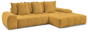 Mustársárga zsenília kinyitható-tárolóhelyes sarokkanapé (jobb oldali-heverő résszel) Everest – Bobochic Paris
