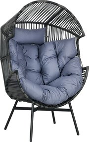 Outsunny Rattan Szék, Rattan Fonott Szék Vastag Ülőpárnával, Tojásformájú Kerti Szék, 120 kg teherbírással, Teraszon és Kertben, Szürke | Aosom