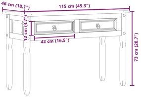 Corona tömör fenyőfa konzolasztal 115 x 46 x 73 cm