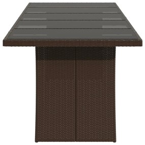 barna polyrattan üveglapos kerti asztal 240 x 90 x 75 cm