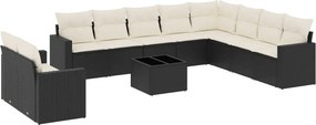 vidaXL 11 részes fekete polyrattan kerti ülőgarnitúra párnákkal
