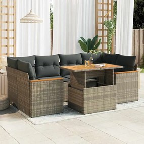 6 részes szürke polyrattan akácfa kerti ülőgarnitúra párnákkal