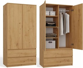 Gardróbszekrény SS-90 Mályva 2 Ajtó 2 Fiók Tölgy Artisan 90 CM