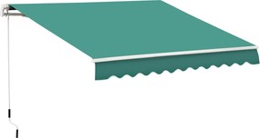 Outsunny Kihúzható Kézi Napernyő 3x2,5m Erkély Napernyő Vízálló és UV-védelemmel Ellátott Fém Kézi Rolót a Kert Terasz Ablakokhoz Zöld | Aosom