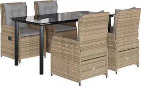 vidaXL 5 részes bézs polyrattan kerti étkezőgarnitúra párnákkal