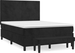vidaXL fekete bársony rugós ágy matraccal 140 x 190 cm