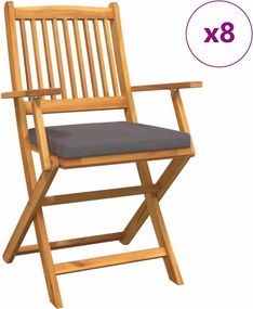 vidaXL Összecsukható szék 8 pcs Szürke 49 x 57.5 x 92cm Tömör akácfa
