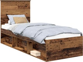 vidaXL Ágykeret fejtámlával Öreg fa 75 x 190 cm Tömör fenyőfa