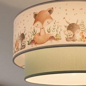 Brilagi-LED gyerek felületre szerelhető csillár BOBO 1xE27/60W/230V, átm. 40 cm, fehér/zöld/állatmintás