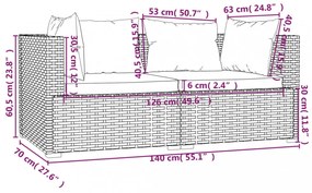3 részes barna polyrattan kerti ülőgarnitúra párnákkal