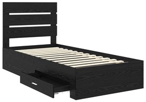 vidaXL Ágykeret fiókkal fejtámlával Fekete tölgy 100 x 200 cm Faanyag