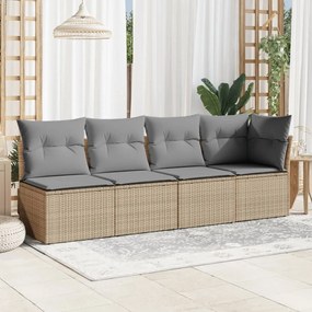 4 személyes bézs polyrattan kerti kanapé párnával