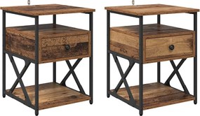 vidaXL Éjjeliszekrény fiókkal 2 pcs Öreg fa 40 x 42 x 55 cm Faanyag