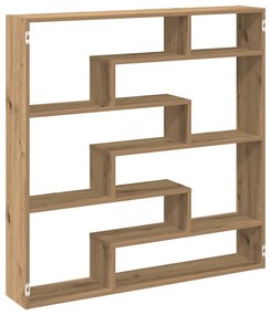 kézműves tölgy színű szerelt fa fali kockapolc 7 rekeszes színű