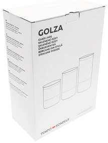 TEMPO-KONDELA GOLZA, üveg tárolóedények, 3 db-os szett, fedővel, üveg/fém