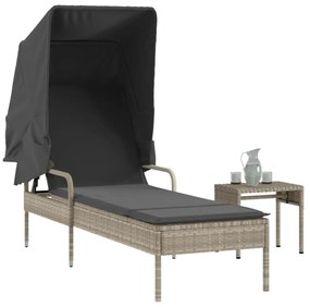 világosszürke polyrattan napozóágy tetővel és asztallal