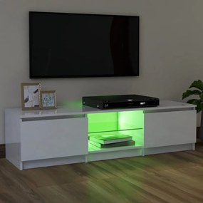 magasfényű fehér TV-szekrény LED lámpákkal 120 x 30 x 35,5 cm