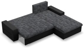 Toronto sarokkanapé, 2 ágyneműtartóval, fonott + műbőr, jobboldali, szürke - fekete